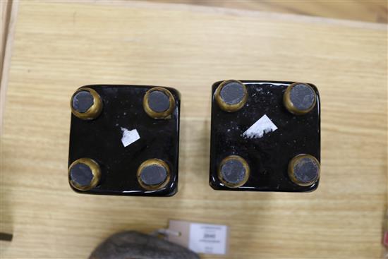 A pair of late 19th century Bohemian enamelled glass square vases, possibly Moser, and some counters height 20cm